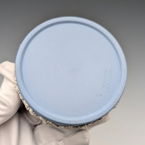 Vintage British Wedgwood Jasperware Round Box for Small Items, Pale Blue